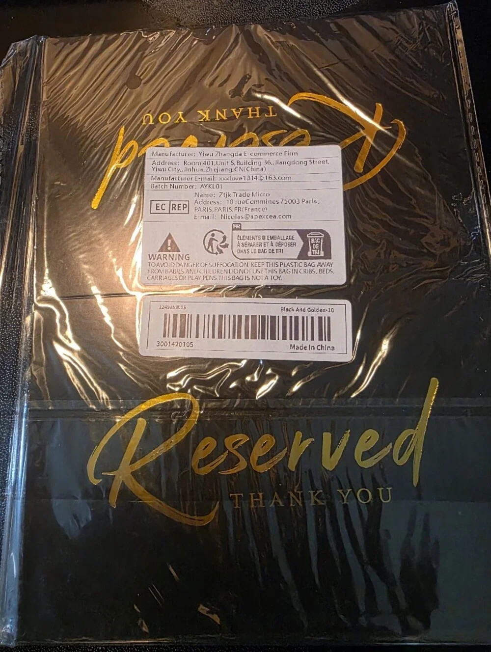 NEW TABLE RESERVE SIGNS 10 PER PACKAGE WEDDINGS/RECEPTION BLACK & GOLD 8 x 6